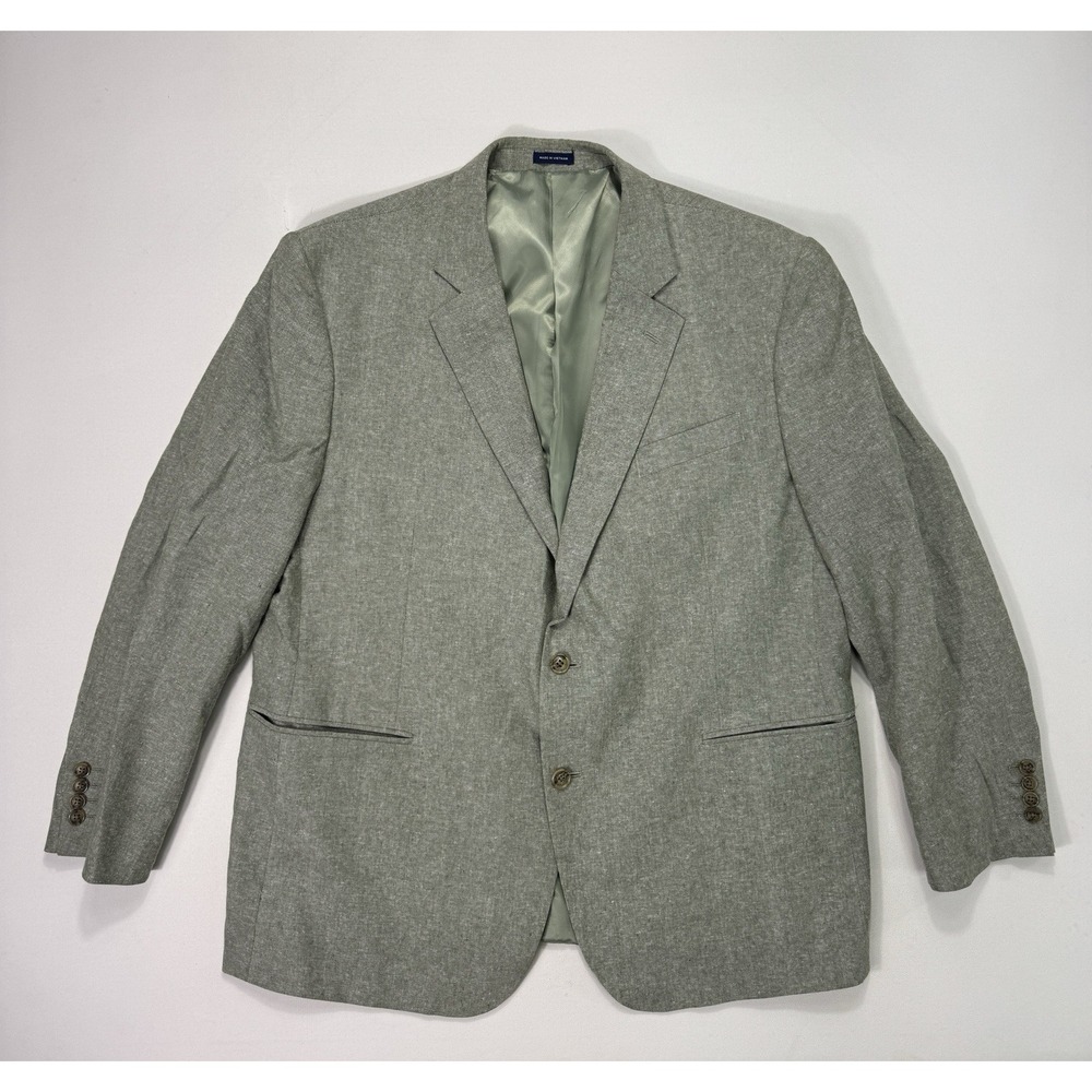 STAFFORD 2 Button Blazer Coat Jacket Men's 48R Green Linen Blend Classic Fit
